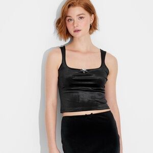 WILD FABLE Black Velvet Tank with Silver Bow - NWT